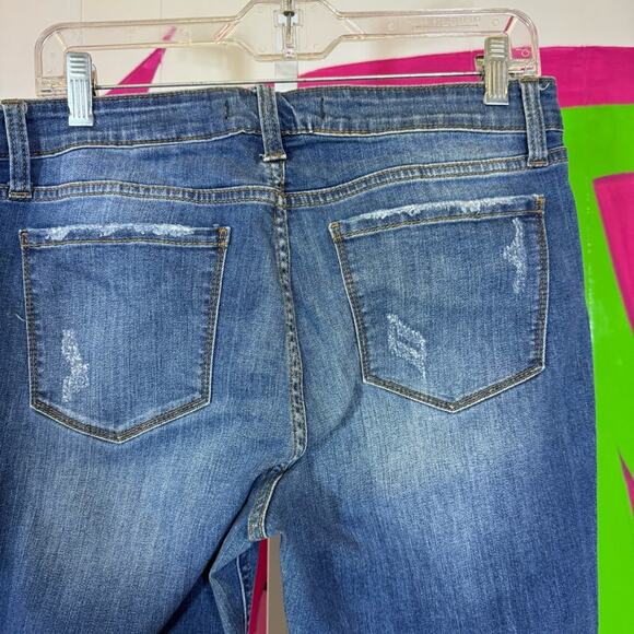 Eunina Blue Straight Leg Jeans with Distressed Rips and Frayed Hems. Size 13 - Picture 5 of 9